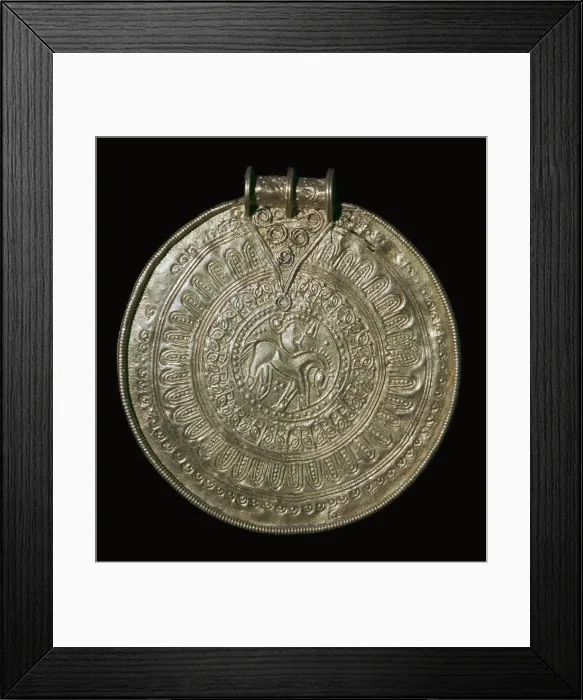 Framed Print : Gold bracteate from a fifth century Norwegian hoard, 6th century Framed Print : Gold bracteate from a fifth century Norwegian hoard, 6th century