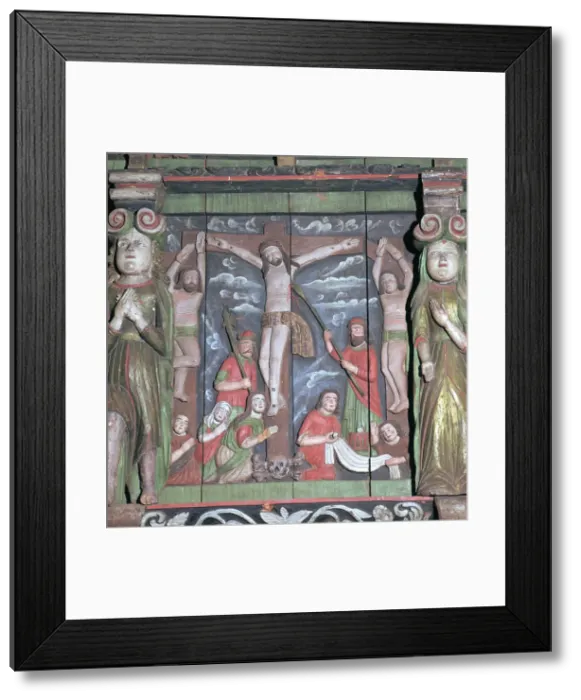 Framed Print : Crucifixion scene from an altar-piece, 17th century Framed Print : Crucifixion scene from an altar-piece, 17th century