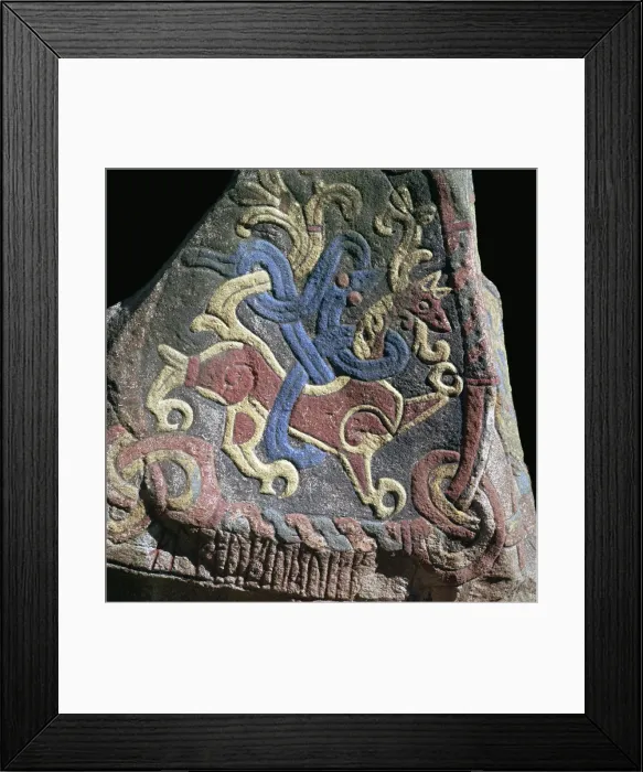 Framed Print : Detail of the great runestone of Harald Bluetooth, 10th century Framed Print : Detail of the great runestone of Harald Bluetooth, 10th century