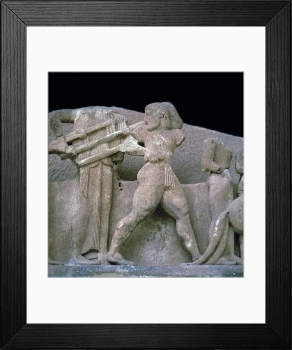Framed Print : Sculpture from the pediment of the Siphnian treasury, 6th century BC Framed Print : Sculpture from the pediment of the Siphnian treasury, 6th century BC