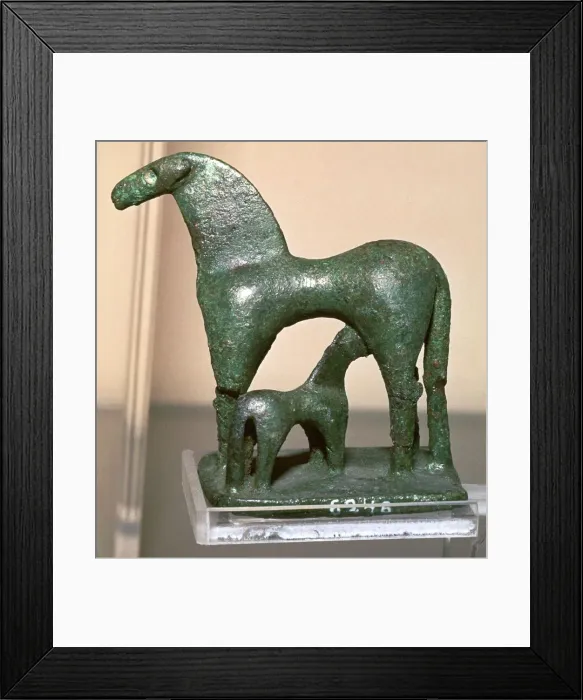 Framed Print : Greek bronze horse and foal, 9th century BC Framed Print : Greek bronze horse and foal, 9th century BC