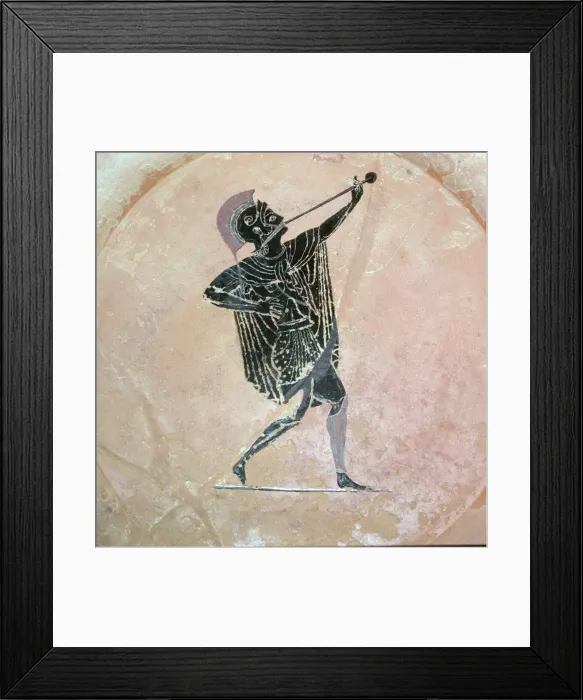 Framed Print : Greek vase painting of a Greek soldier with a trumpet Framed Print : Greek vase painting of a Greek soldier with a trumpet