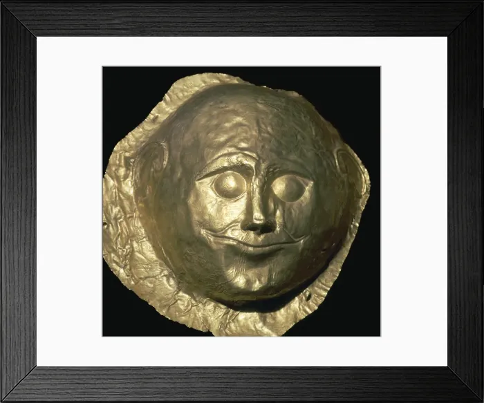 Framed Print : Gold death-mask of a Mycenaean King, 17th century BC Framed Print : Gold death-mask of a Mycenaean King, 17th century BC
