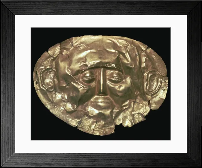 Framed Print : Gold death mask of a Mycenaean king, 17th century BC Framed Print : Gold death mask of a Mycenaean king, 17th century BC