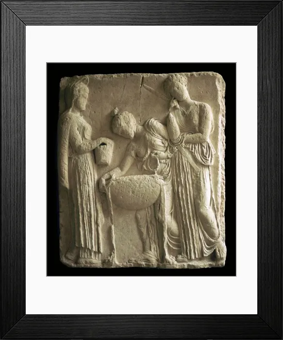 Framed Print : Attic relief of Medea and the daughters of Pelion, 5th century BC