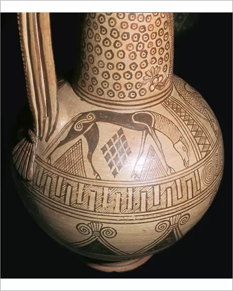 Horse detail from a jug with a griffin-head spout, Greek, c675-c650 BC