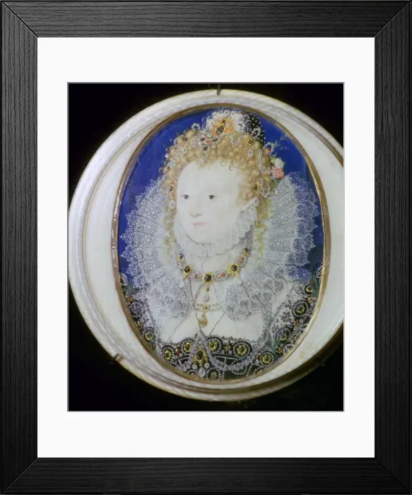 Framed Print : Contemporary miniature portrait of Elizabeth I of England. Artist: Nicholas Hilliard Framed Print : Contemporary miniature portrait of Elizabeth I of England. Artist: Nicholas Hilliard