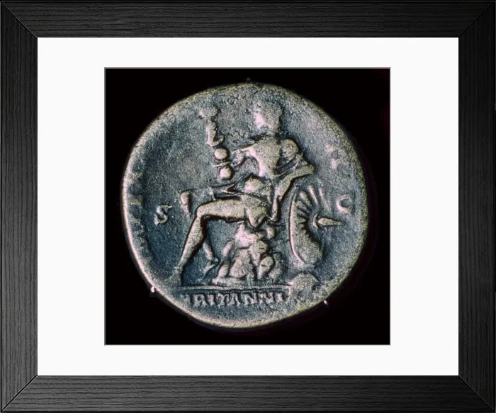Framed Print : Depiction of Britannia on a Roman coin Framed Print : Depiction of Britannia on a Roman coin