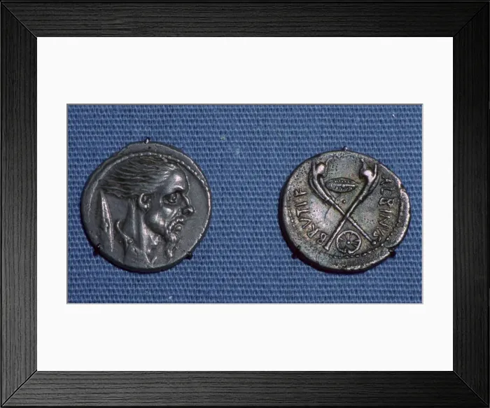 Framed Print : Late republican denarii showing the face of a Gaul, 1st century BC Framed Print : Late republican denarii showing the face of a Gaul, 1st century BC