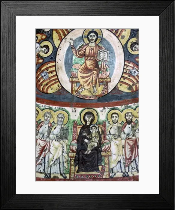 Framed Print : Detail of a coptic wall painting showing Christ enthroned, 6th century Framed Print : Detail of a coptic wall painting showing Christ enthroned, 6th century