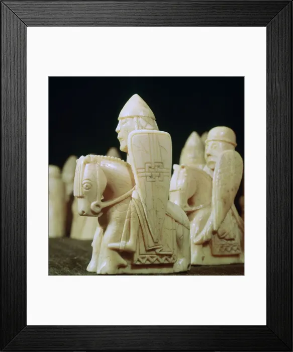 Framed Print : Knights - The Lewis Chessmen, (Norwegian?), c1150-c1200 Framed Print : Knights - The Lewis Chessmen, (Norwegian?), c1150-c1200