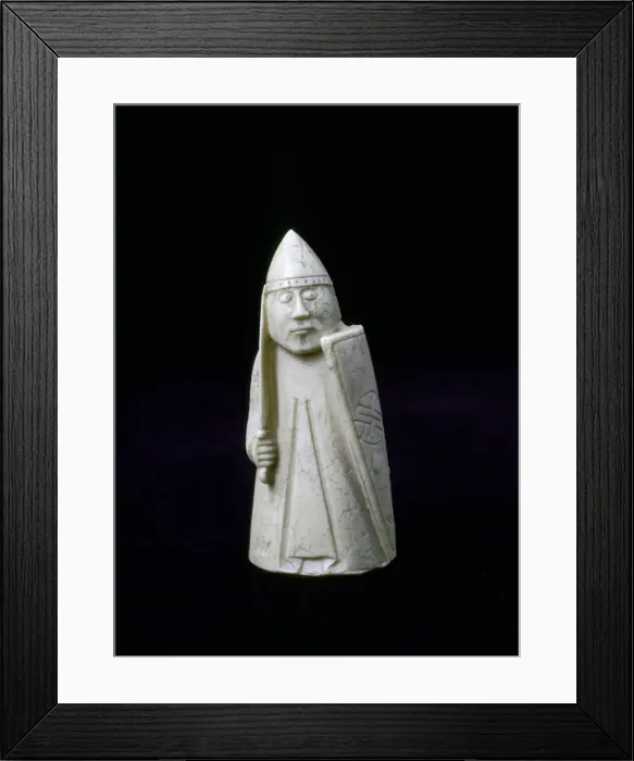 Framed Print : A Warder - The Lewis Chessmen, (Norwegian?), c1150-c1200 Framed Print : A Warder - The Lewis Chessmen, (Norwegian?), c1150-c1200