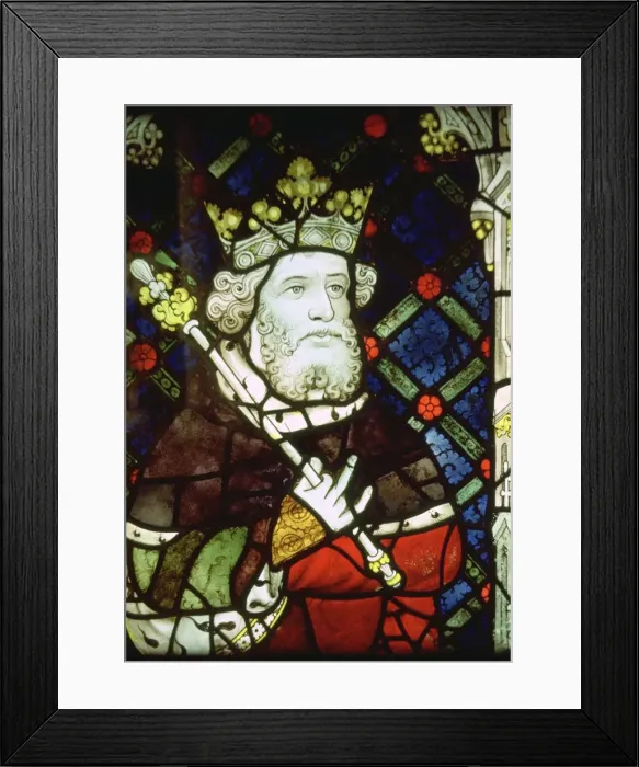 Framed Print : Stained thirteenth century glass image of King Cnut (985 / 95-1035) Framed Print : Stained thirteenth century glass image of King Cnut (985 / 95-1035)