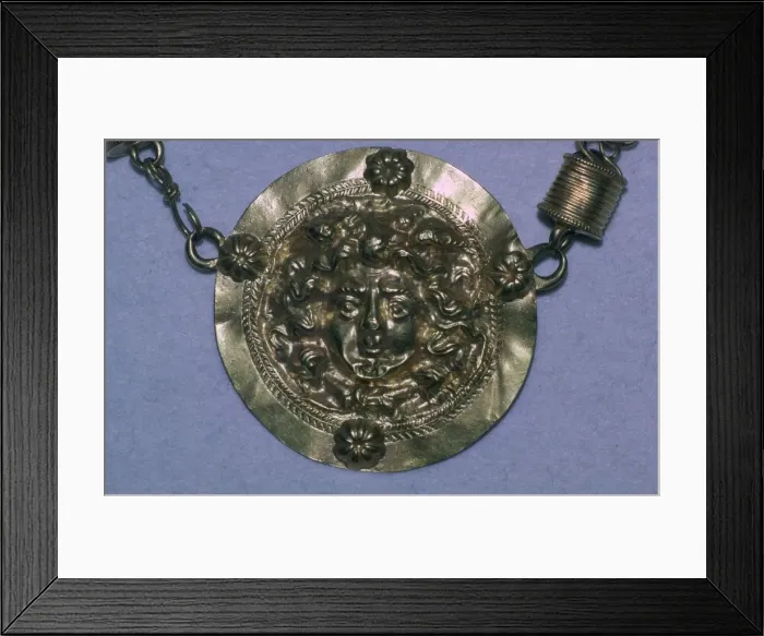 Framed Print : Gold Roman Gorgons head pendant Framed Print : Gold Roman Gorgons head pendant