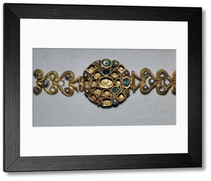 Framed Print : Gold Roman bracelet set with sapphires, emeralds, and pearls, 3rd century Framed Print : Gold Roman bracelet set with sapphires, emeralds, and pearls, 3rd century
