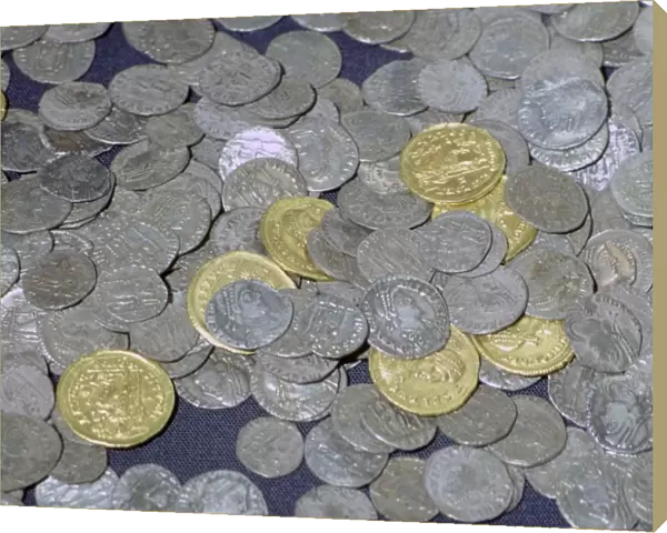 Coins from the Hoxne hoard, Roman Britain, buried in the 5th century
