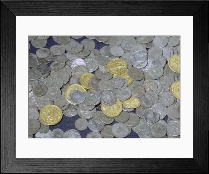 Framed Print : Coins from the Hoxne hoard, Roman Britain, buried in the 5th century