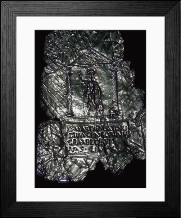 Framed Print : Silver-gilt votive plaque with dedication to Mars, Romano-British Framed Print : Silver-gilt votive plaque with dedication to Mars, Romano-British