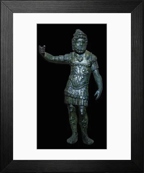 Framed Print : Copper alloy figure of Mars with silver inlay, Roman Britain, 2nd century