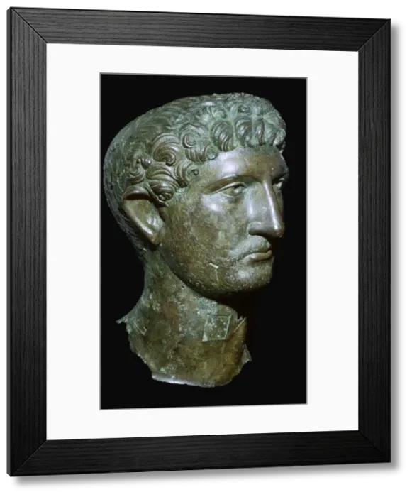 Framed Print : Bronze head from a statue of the Roman Emperor Hadrian, Roman Britain, 2nd century Framed Print : Bronze head from a statue of the Roman Emperor Hadrian, Roman Britain, 2nd century