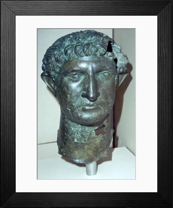 Framed Print : Bronze head from a statue of the Roman Emperor Hadrian, Roman Britain, 2nd century Framed Print : Bronze head from a statue of the Roman Emperor Hadrian, Roman Britain, 2nd century