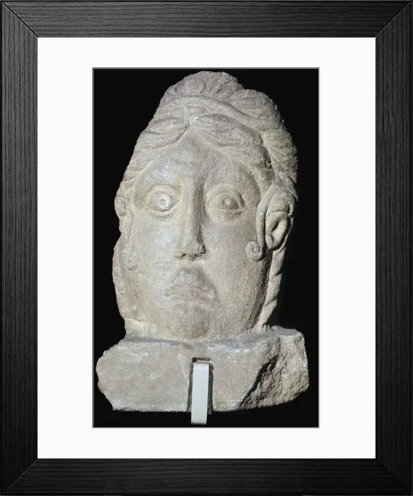 Framed Print : Stone female head, Roman Britain, 1st-4th centuries, from Towcester, Northamptonshire Framed Print : Stone female head, Roman Britain, 1st-4th centuries, from Towcester, Northamptonshire