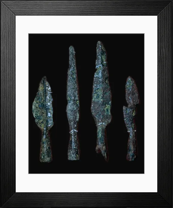 Framed Print : Roman iron spearheads from the Roman site at Camerton near Bath, England Framed Print : Roman iron spearheads from the Roman site at Camerton near Bath, England