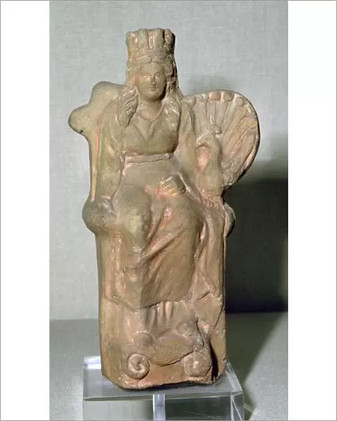 Roman terracotta figure of the goddess Juno, with a Peacock, 1st century