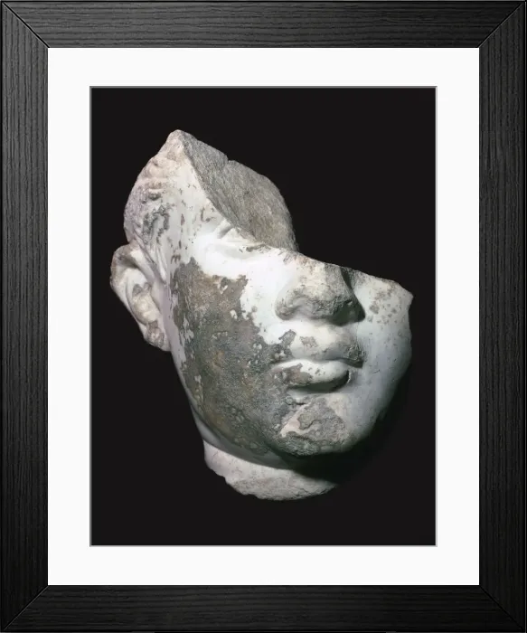Framed Print : Fragment of a marble head of a youth, 1st century Framed Print : Fragment of a marble head of a youth, 1st century
