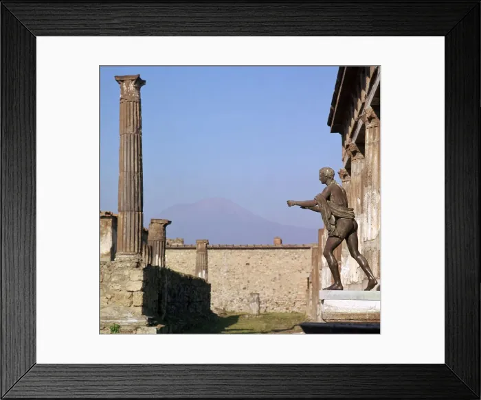 Framed Print : Bronze statue in front of the temple of Apollo, Pompeii, 1st century Framed Print : Bronze statue in front of the temple of Apollo, Pompeii, 1st century