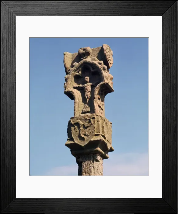 Framed Print : Gothic pillar-cross with the earliest known three legs of Man, 14th century Framed Print : Gothic pillar-cross with the earliest known three legs of Man, 14th century