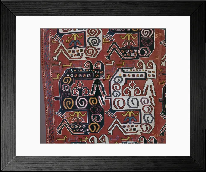 Framed Print : Caucasian dragon rug with stags, 17th century Framed Print : Caucasian dragon rug with stags, 17th century