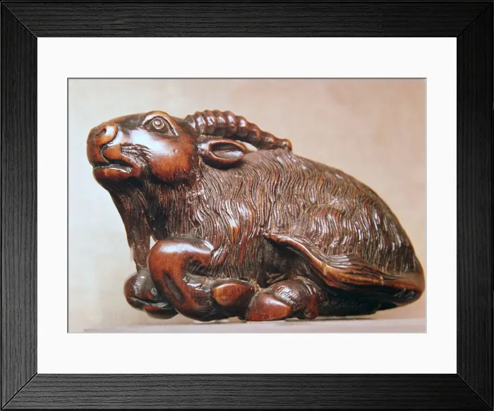 Framed Print : Japanese Netsuke of a goat, 18th century Framed Print : Japanese Netsuke of a goat, 18th century