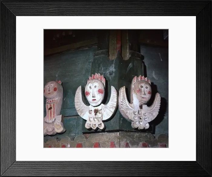 Framed Print : Carved and painted wooden angels from a church in Finland, 18th century Framed Print : Carved and painted wooden angels from a church in Finland, 18th century