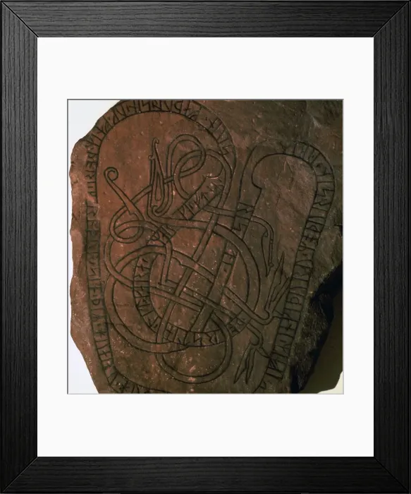 Framed Print : Viking runes on a gravestone Framed Print : Viking runes on a gravestone