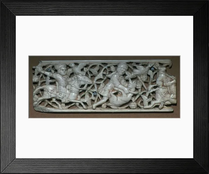 Framed Print : Islamic ivory panel of a hunting scene Framed Print : Islamic ivory panel of a hunting scene
