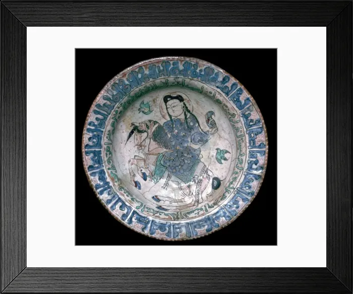 Framed Print : Iranian plate showing a horseman with a falcon, 13th century Framed Print : Iranian plate showing a horseman with a falcon, 13th century