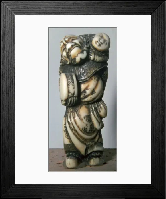 Framed Print : Japanese Netsuke of a Chinese dancer and child, 18th century. Artist: Masahira Framed Print : Japanese Netsuke of a Chinese dancer and child, 18th century. Artist: Masahira