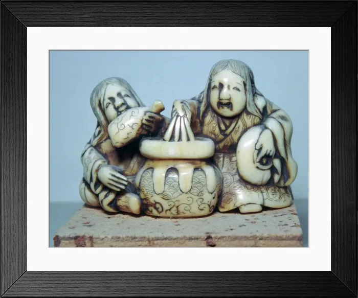 Framed Print : Japanese Netsuke of two drunkards, 18th century. Artist: Gyoku-un Framed Print : Japanese Netsuke of two drunkards, 18th century. Artist: Gyoku-un
