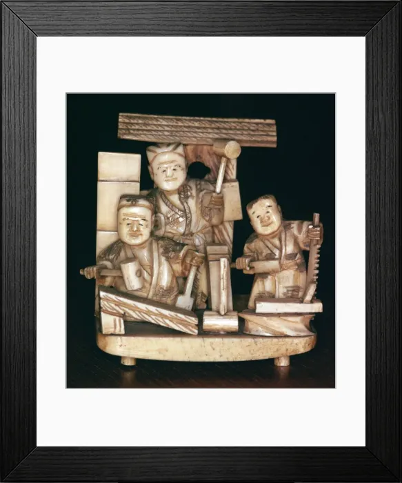 Framed Print : Japanese ivory of carpenters, 19th century Framed Print : Japanese ivory of carpenters, 19th century