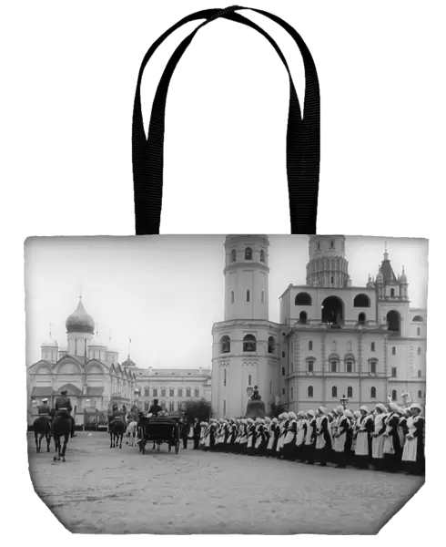 Tsar Nicholas II reviewing the parade of the pupils of Moscow in the Kremlin, Russia, 1912. Artist: K von Hahn