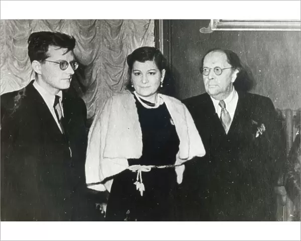 Russian composer Dmitri Shostakovich, singer Maria Maksakova and writer Aleksey Tolstoy, 1943