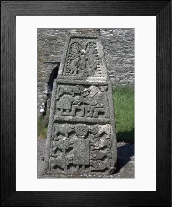 Framed Print : Base of the east face of the Moone Cross, 7th century Framed Print : Base of the east face of the Moone Cross, 7th century
