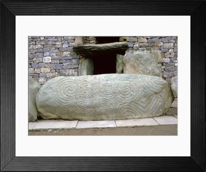 Framed Print : Decorated slab across an entrance to a passage grave, 33rd century BC Framed Print : Decorated slab across an entrance to a passage grave, 33rd century BC