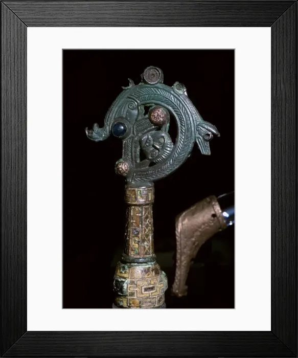 Framed Print : Terminal, possibly from a Crozier, found in a Viking settlement, 8th century Framed Print : Terminal, possibly from a Crozier, found in a Viking settlement, 8th century
