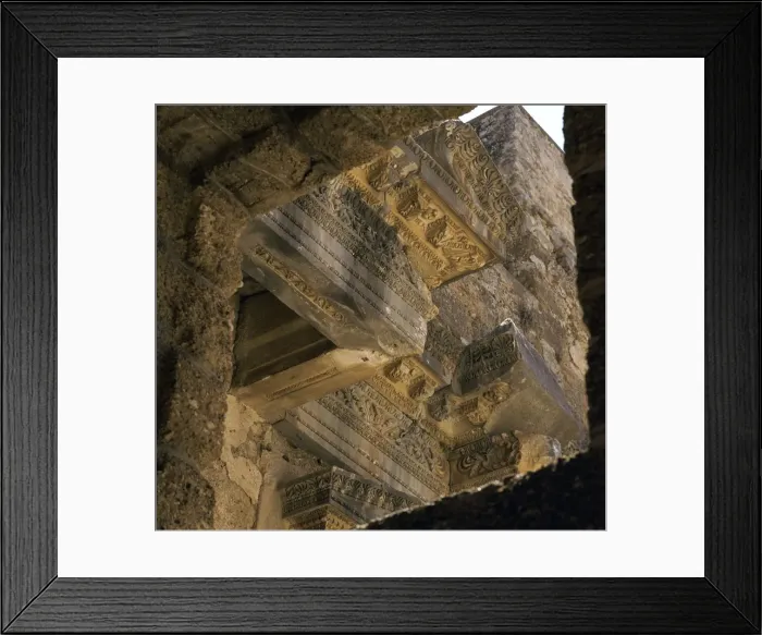 Framed Print : Stonework on the facade of the stage of the theatre in Aspendos, 2nd century Framed Print : Stonework on the facade of the stage of the theatre in Aspendos, 2nd century