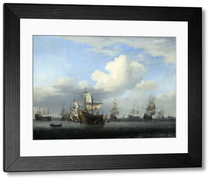 Framed Print : The captured Swiftsure, Seven Oaks, Loyal George and Convertine... c1666. Artist: Willem van de Velde the Younger Framed Print : The captured Swiftsure, Seven Oaks, Loyal George and Convertine... c1666. Artist: Willem van de Velde the Younger