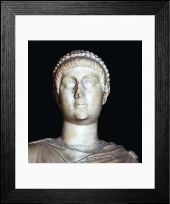 Framed Print : Detail of a marble statue of Valentinian II, 4th century Framed Print : Detail of a marble statue of Valentinian II, 4th century