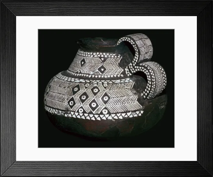 Framed Print : Celtic jug with double handles and volute decorations, 8th century BC Framed Print : Celtic jug with double handles and volute decorations, 8th century BC