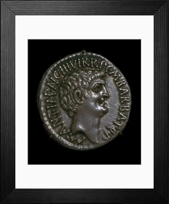 Framed Print : Silver Denarius of the Roman politician Mark Antony, 1st century BC Framed Print : Silver Denarius of the Roman politician Mark Antony, 1st century BC